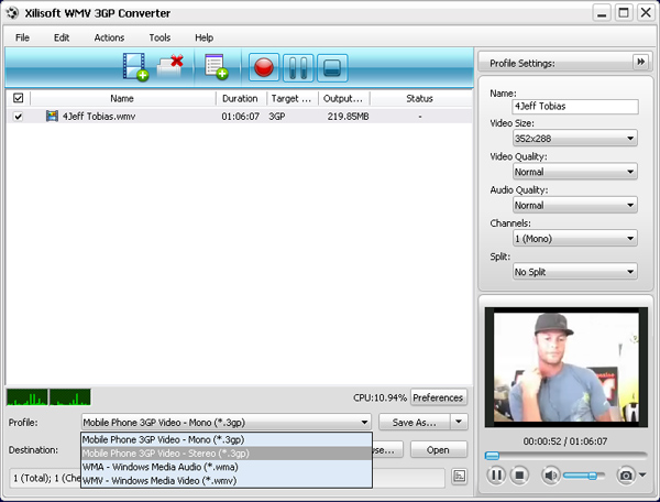 Xilisoft WMV 3GP Converter, Convert WMV to 3GP